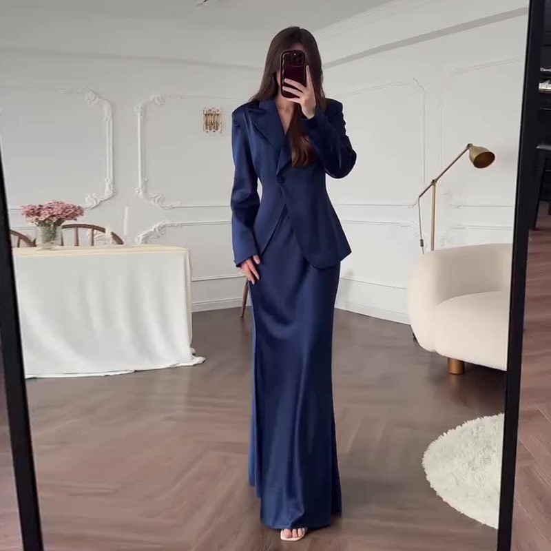 Women's winter elegant V-neck waistband high-waisted full-skirt two-piece set