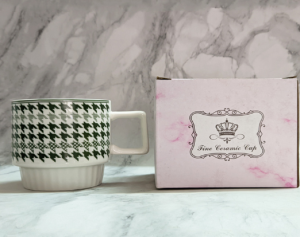 Houndstooth Stackable Ceramic Coffee Mugs, Aesthetic Couple Mug Set