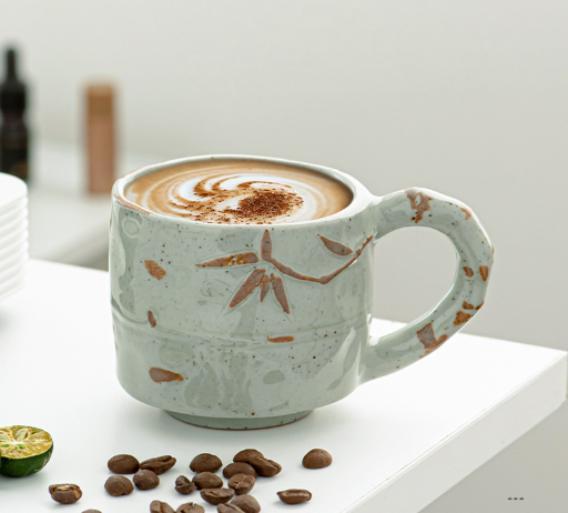 Japanese Wabi-Sabi Ceramic Latte Cup & Saucer Set