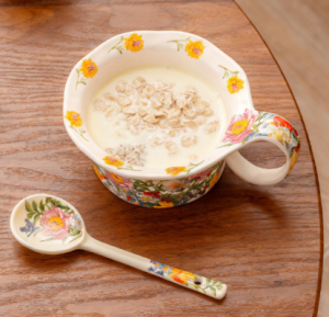 Floral Ceramic Mug & Dessert Bowl Set – Large Capacity Coffee Cup