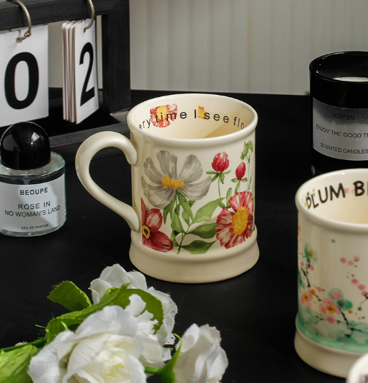 Aesthetic Floral Ceramic Mug – Unique Design Coffee Cup