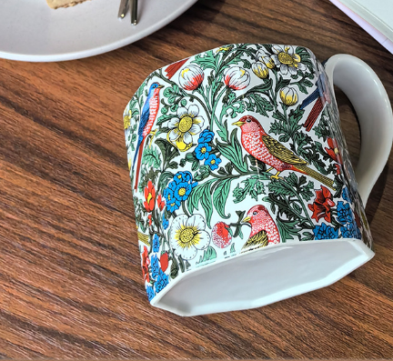 Vintage Octagonal Ceramic Mug – Retro Watercolor Coffee Cup