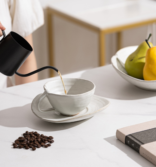 Creamy White Pink Imprint Coffee Mug – Minimalist Latte Cup