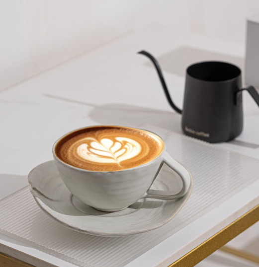 Creamy White Pink Imprint Coffee Mug – Minimalist Latte Cup